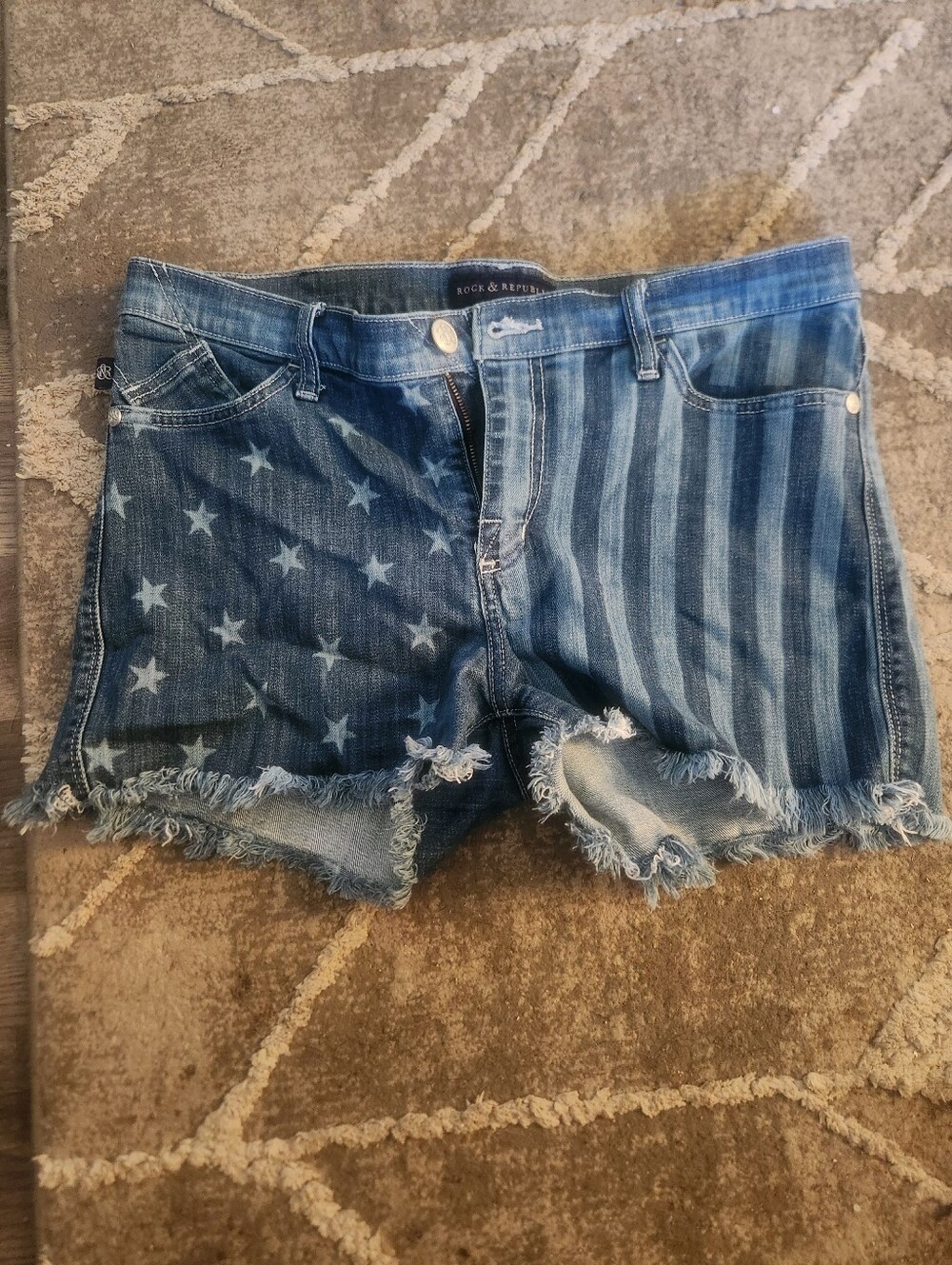 Rock & Republic Blue Star & Stripe Denim Cutoff Shorts
